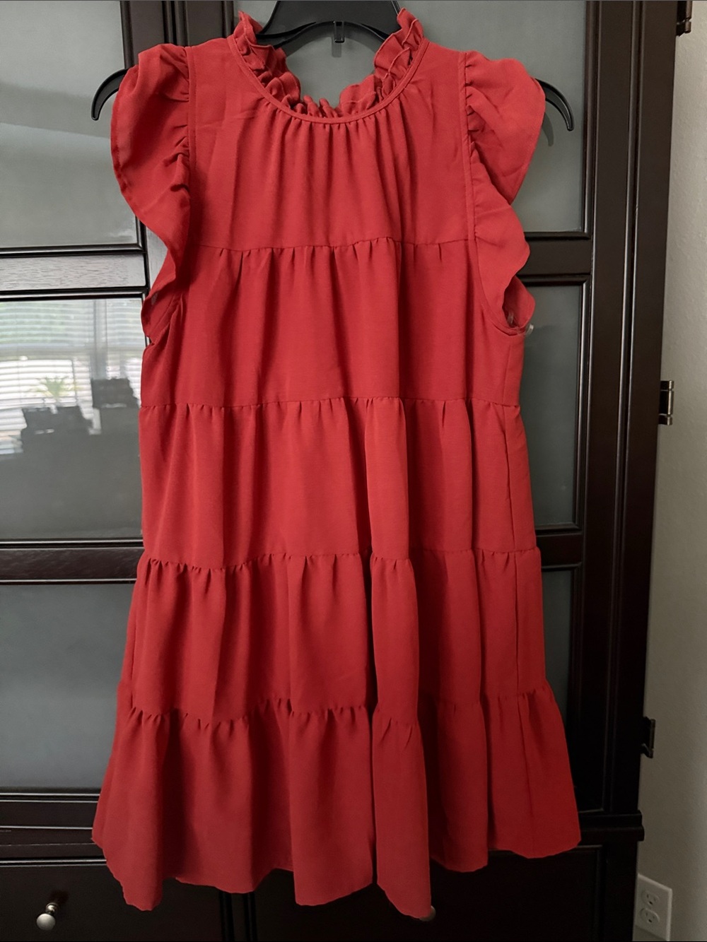 Entro Rust Tiered Ruffle Sleeve Dress